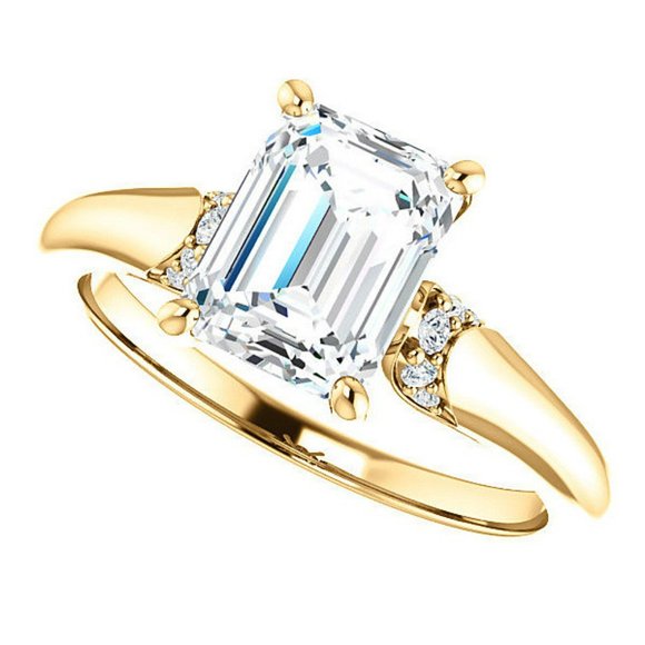 3.5Carat -10x8mm Emerald Moissanite Accented Engagement Ring - Picture 10 of 15